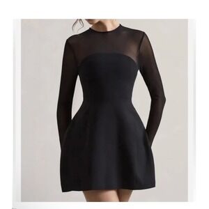 NWT Club L London Austen black mesh long sleeve mini dress AVIANA Size 6 UK 10